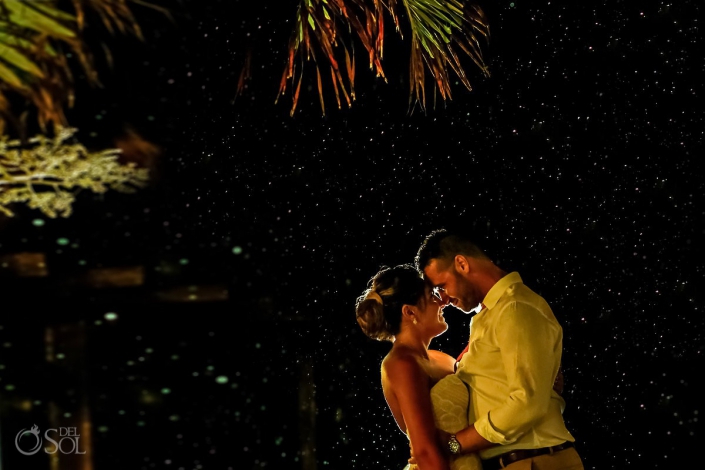 Rain wedding portrait love under the rain Wedding Now Sapphire Riviera Cancun Riviera Maya Mexico