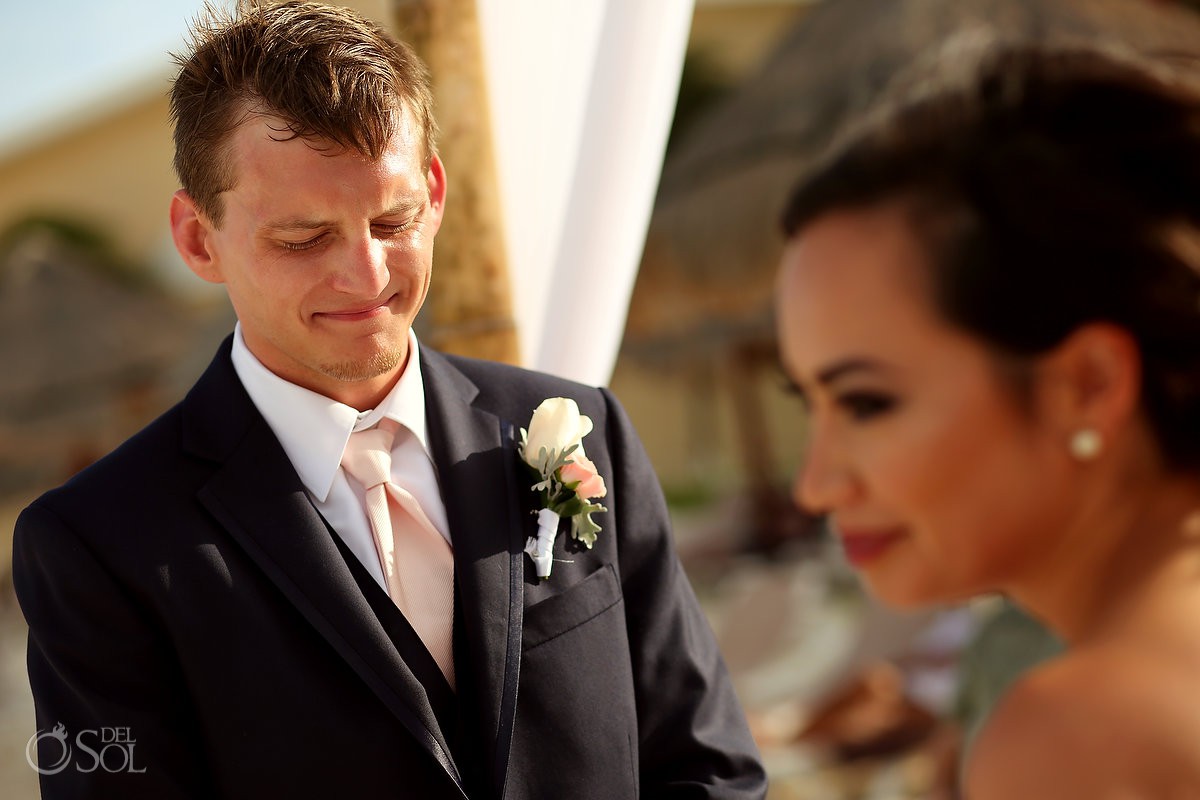 emotional groom beach wedding Now Sapphire Riviera Cancun Mexico