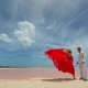 Pink Romance surprise vow renewal Las coloradas Yucatan Mexico dress designed by David Salomon #ExperienciasInfinitas