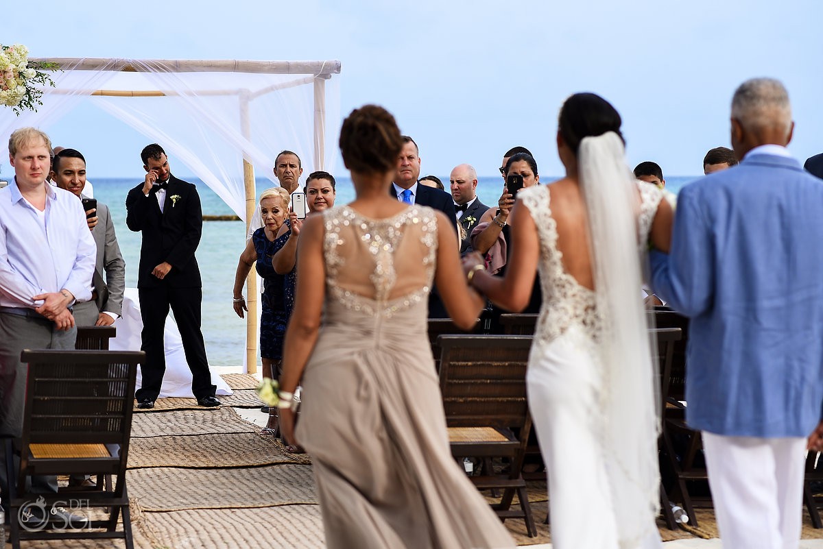 Destination Wedding ceremony first look groom crying Grand Velas Riviera Maya Playa del Carmen Mexico