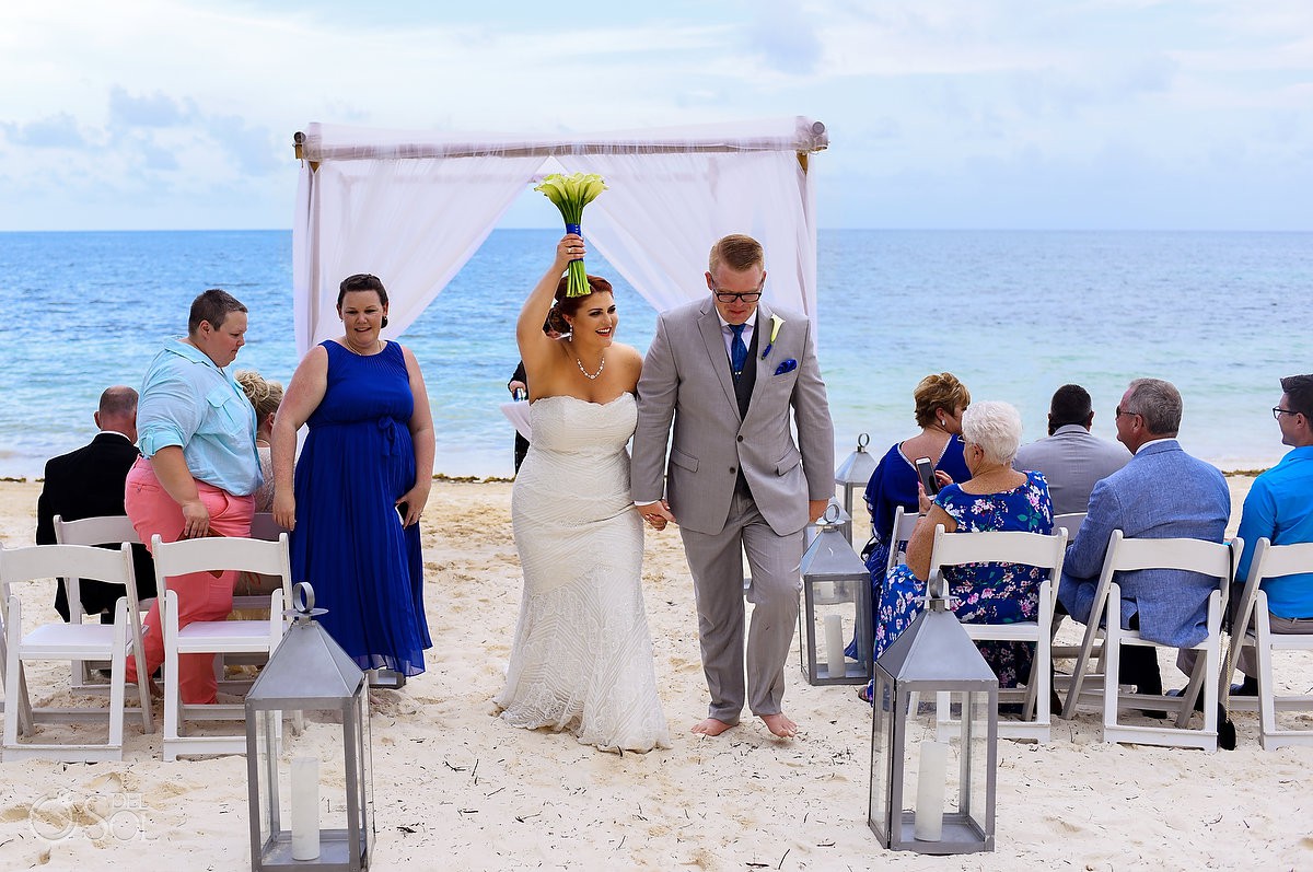 Just Married Beach Wedding Ceremony Zoetry Paraiso de la Bonita Riviera Maya, Mexico