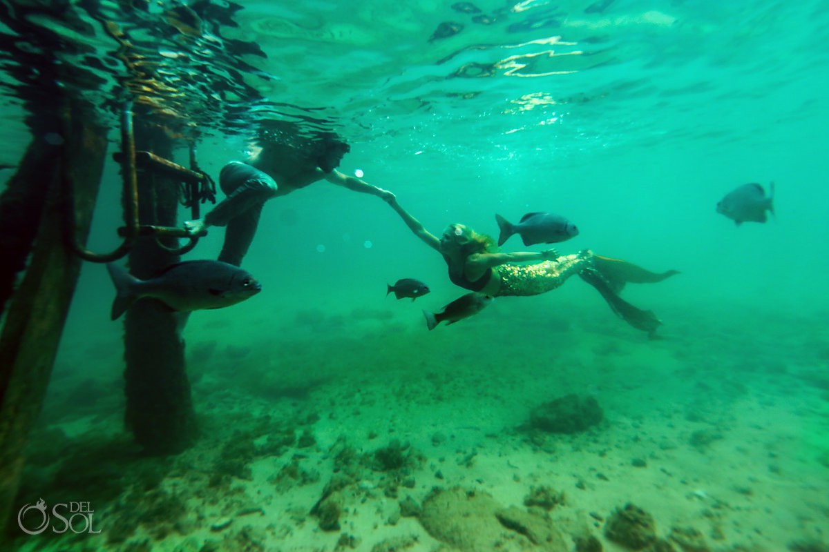 Engagement Beach Portraits Underwater photography Mermaid Save the Date - Secrets Aura Cozumel #Aworldofitsown