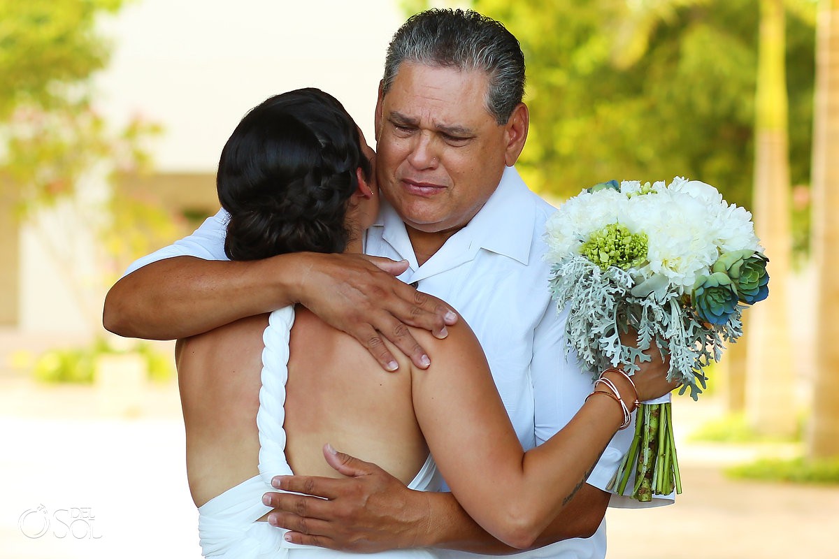 father of the bride hugs daughter same sex wedding Secrets Akumal
