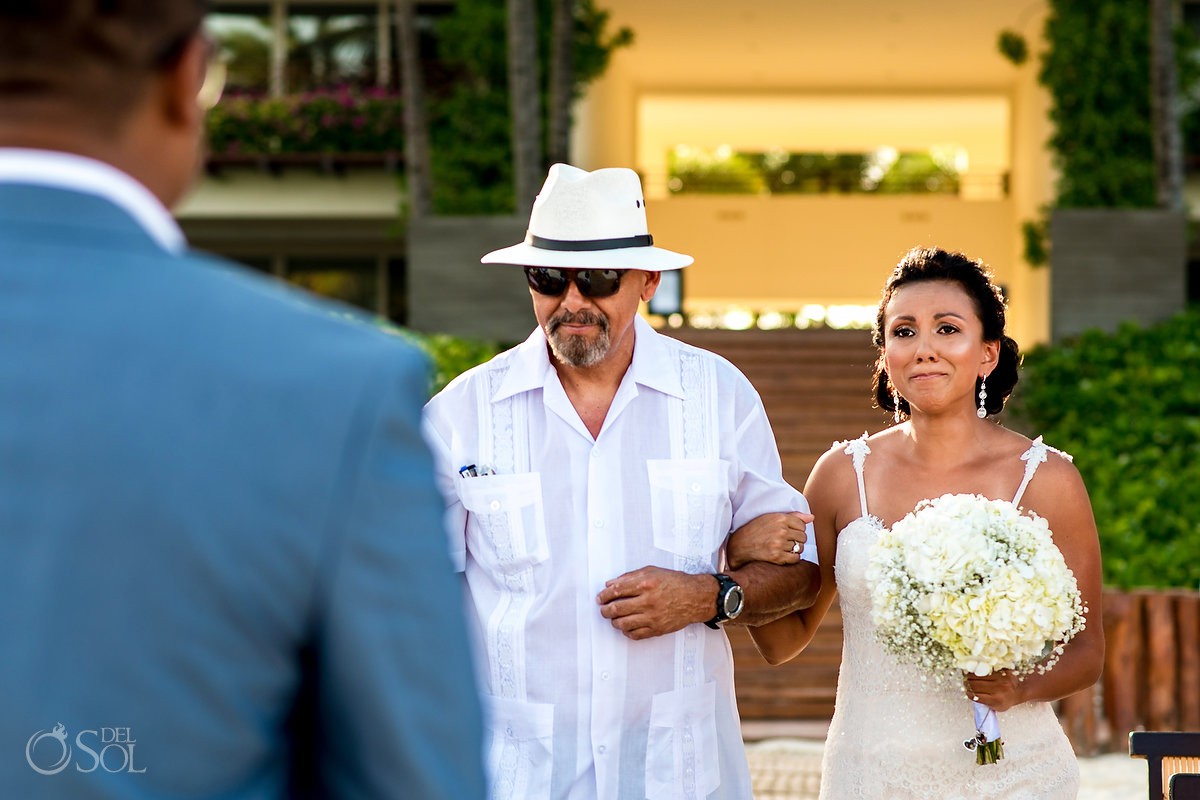 Destination wedding ceremony bride first look Grand Velas Riviera Maya Playa del Carmen Mexico
