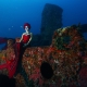 Iris Vasconez as Catrina Sirena sitting on shipwreck artificial reef conservation project