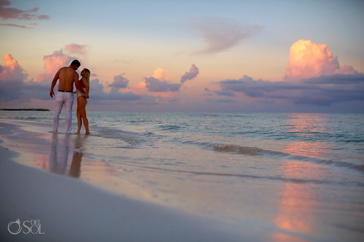 romantic couple beach boudoir at sunset Dreams Tulum beach del sol photography is in #aworldofitsown