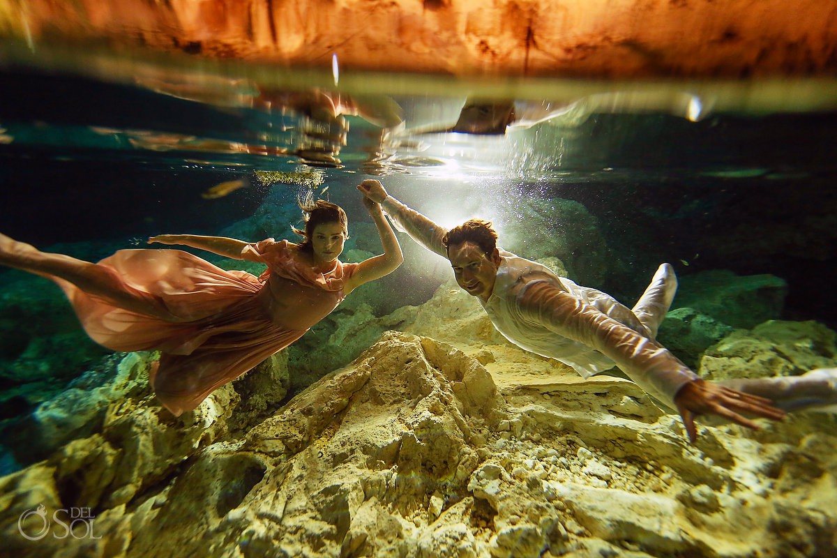 Underwater photography Cenote Riviera Maya Mexico Vow renewal ceremony Tulum