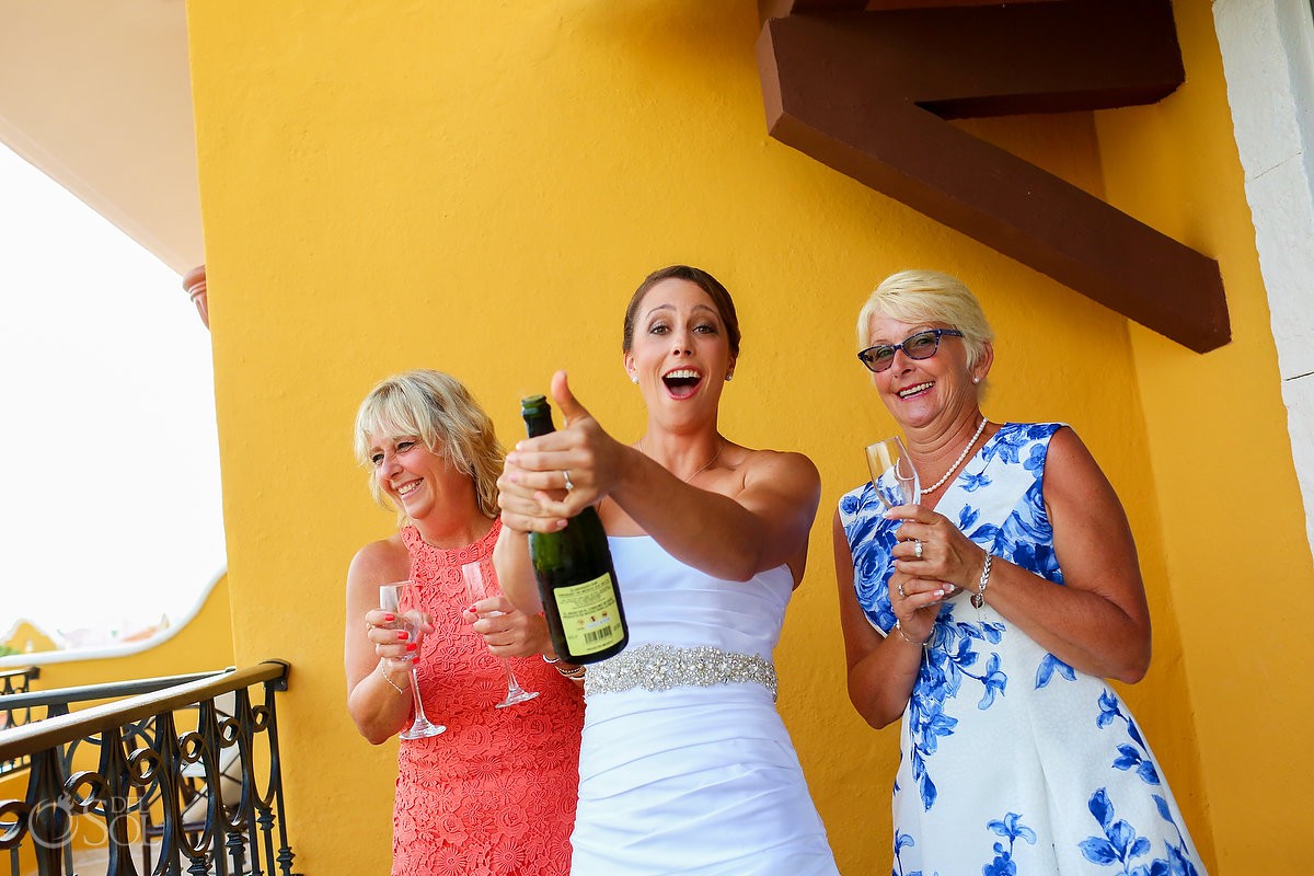 Fun Bride getting ready toast Secrets Capri Riviera Cancun Playa del Carmen Mexico