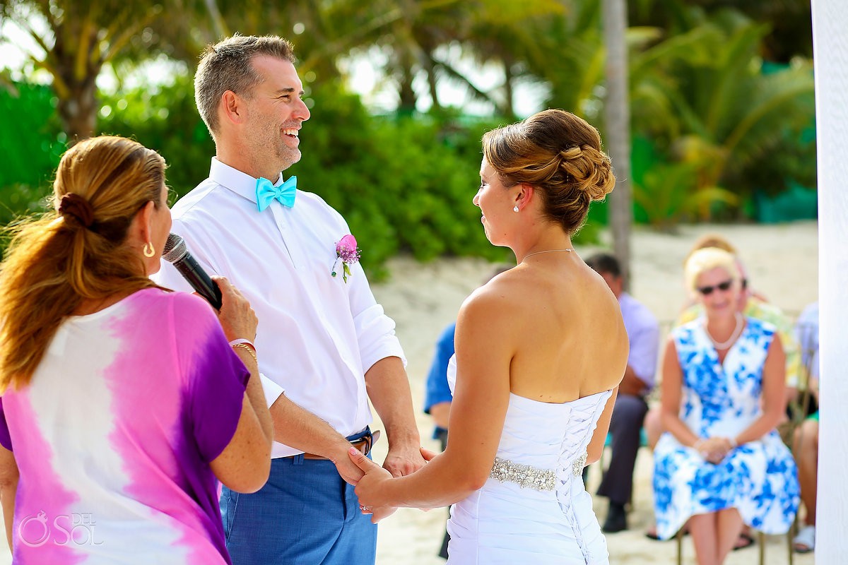 Beach Wedding ceremony fun moment bride and groom Secrets Capri Riviera Cancun Playa del Carmen Mexico
