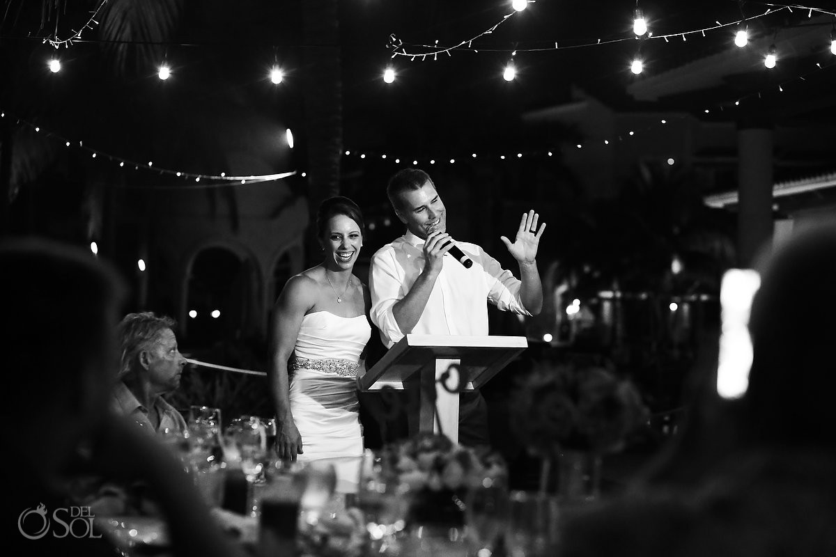 bride and groom wedding reception speech Secrets Capri Riviera Cancun Playa del Carmen Mexico