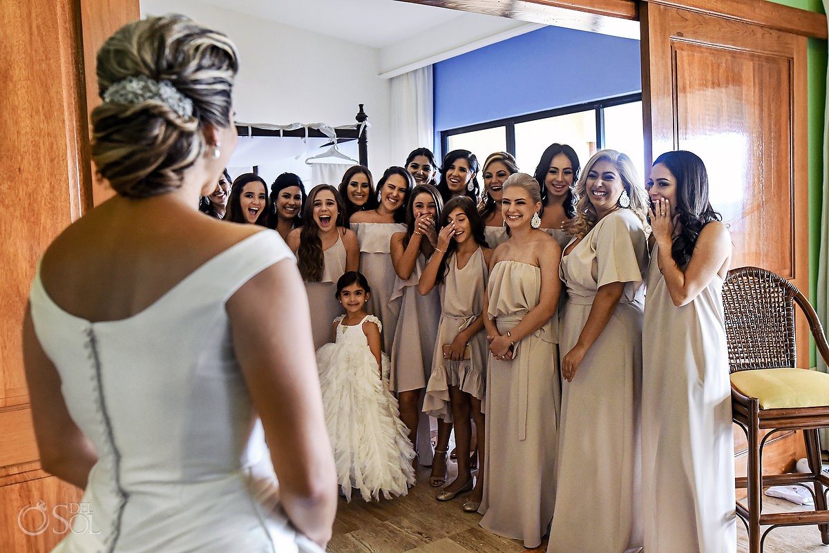 Bridesmaids first look Destination Wedding Xcaret and Now Sapphire Playa del Carmen Mexico