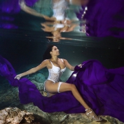 Beautiful bride underwater portrait Cenote Trash the Dress Riviera Maya Mexico