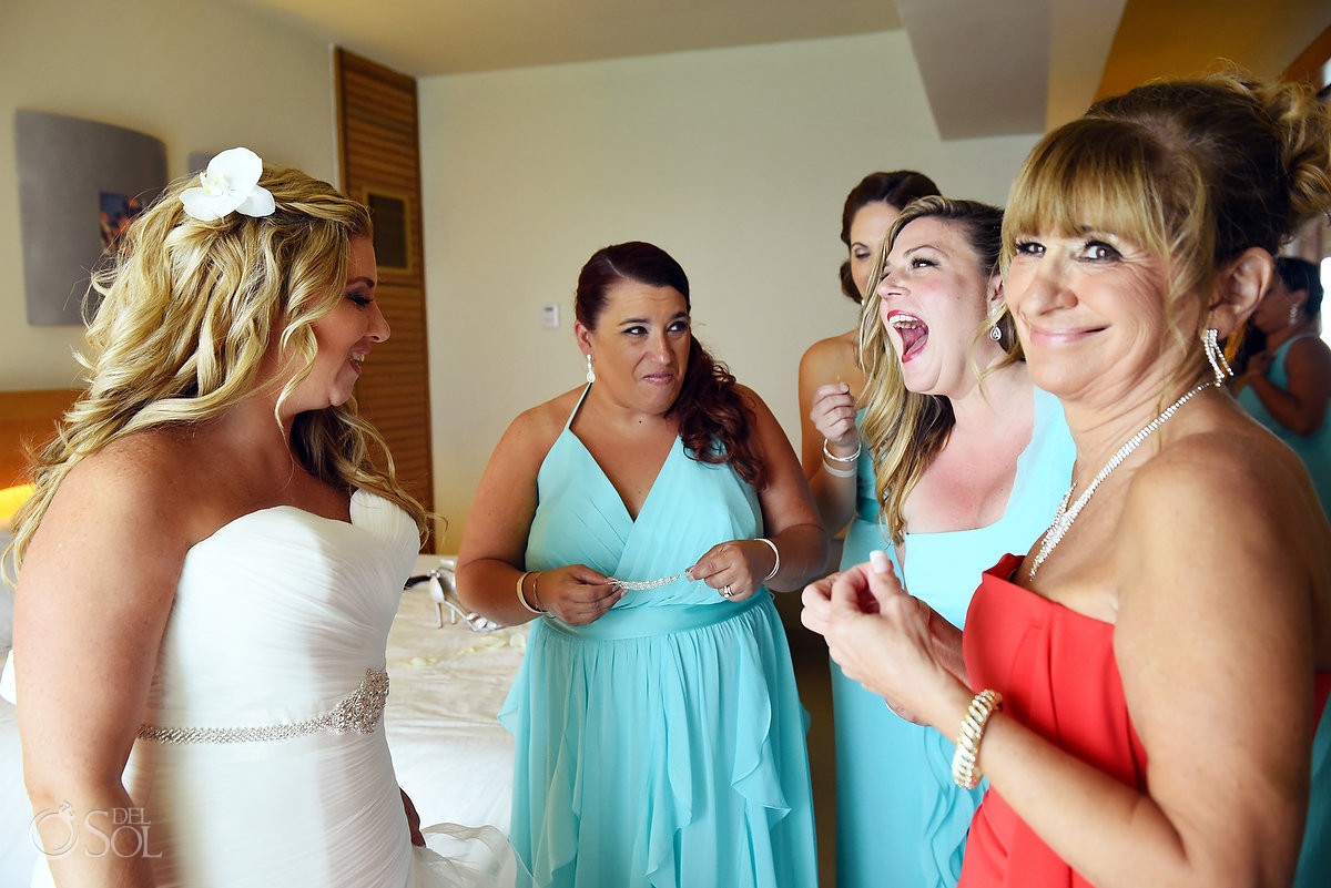 Fun moments before wedding ceremony Beach Palace Cancun Mexico