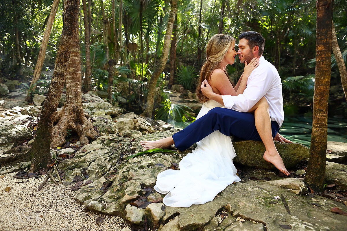 bride and groom sexy Cenote Trash the Dress Riviera Maya Mexico