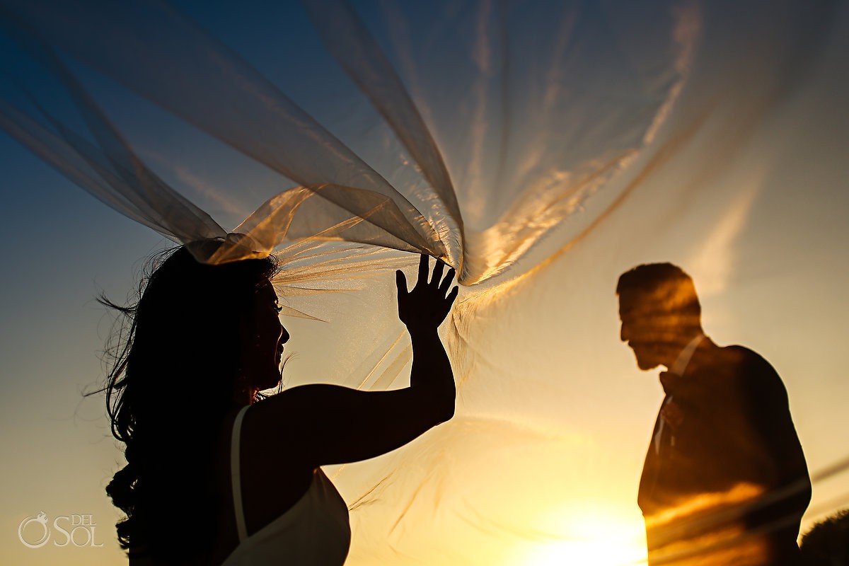 Amazing bride and groom silhouette Cancun Elopement Nizuc Resort and Spa Mexico