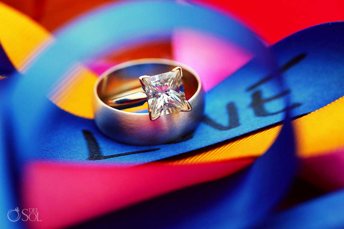 unity ceremony ideas - ribbon love tulum elopement at mi amor hotel diamond ring bling
