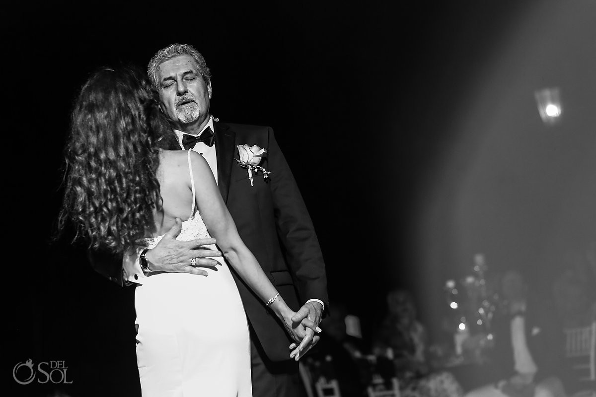 father and daughter dance black and white portrait Valentin Imperial Maya Playa del Carmen Mexico