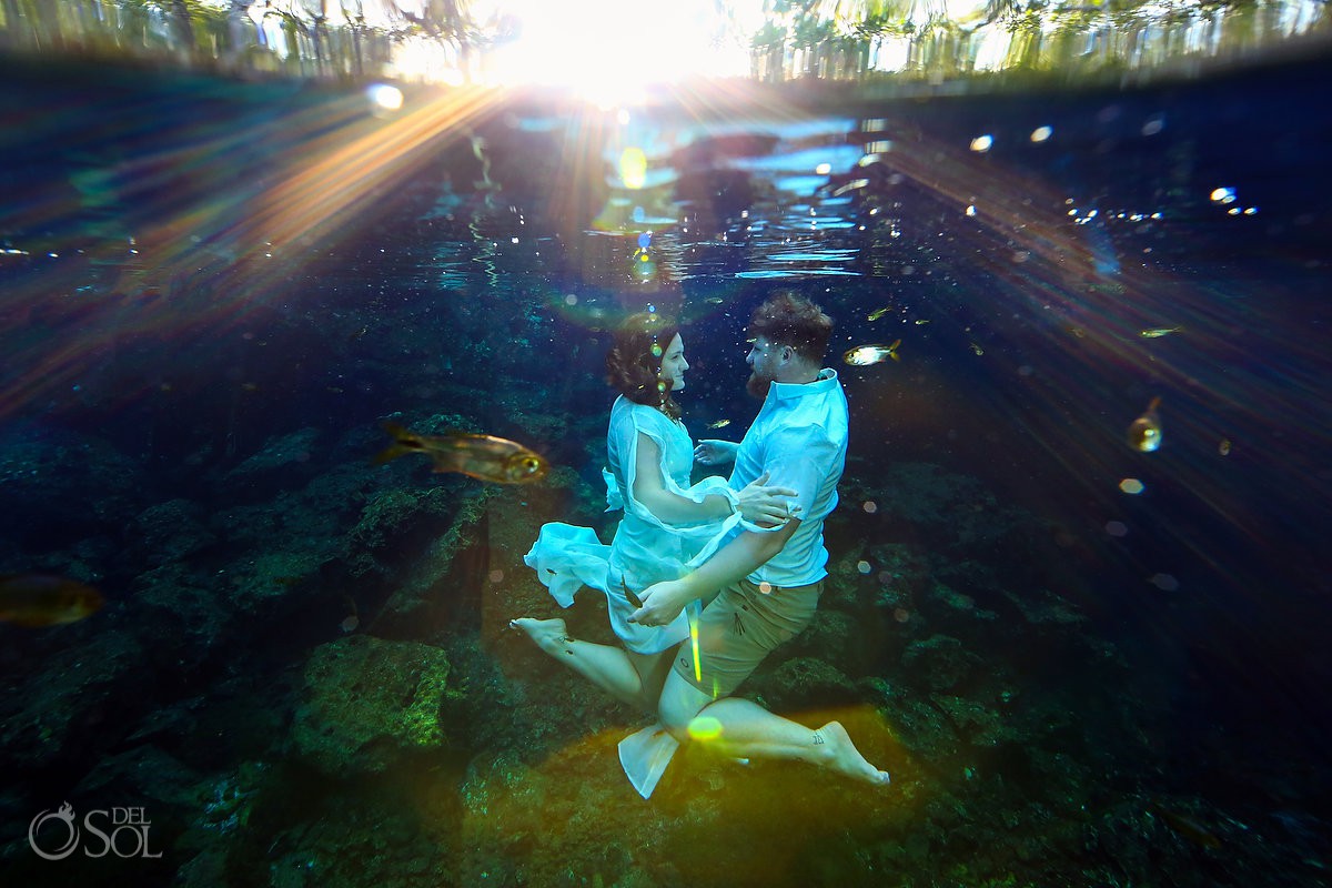 Mexico Honeymoon Photography underwater trash the dress photo