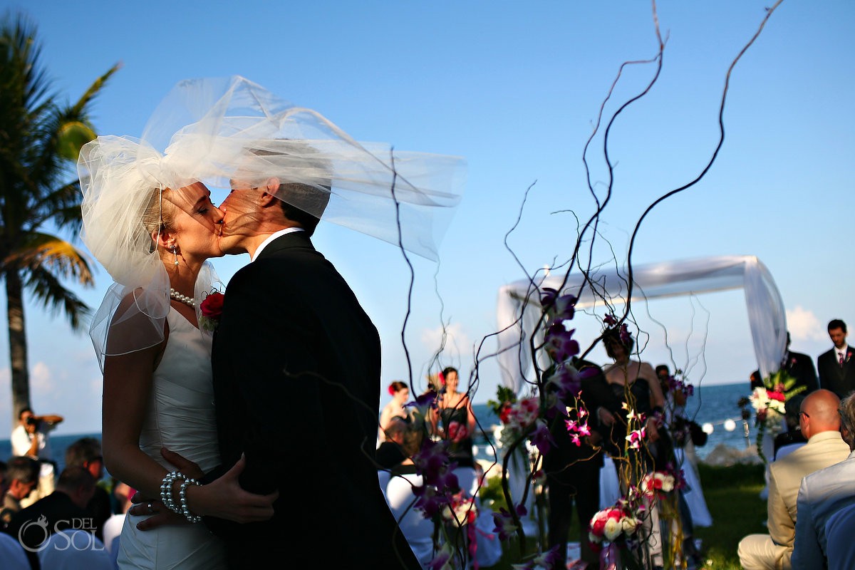 First kiss Zoetry Paraiso de la Bonita Wedding Photos Riviera Maya Mexico
