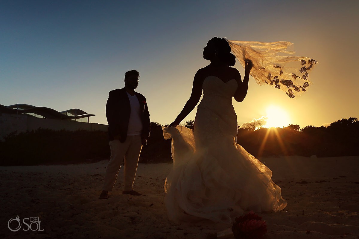 bride groom sunset silhouette Blue Diamond Luxury Boutique Hotel Wedding Playa del Carmen Mexico