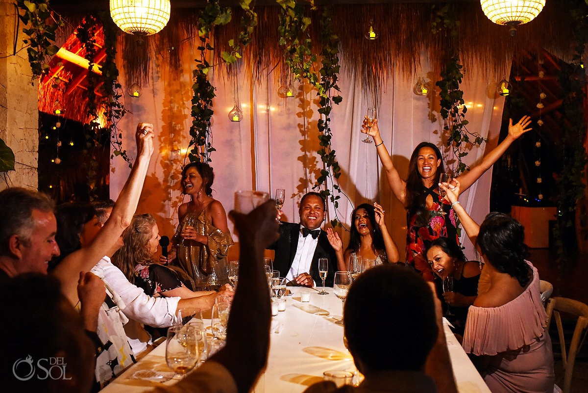 Shiva Tulum Wedding reception toasts cheers fun wedding photos