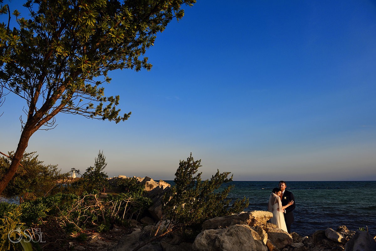 NOW Jade wedding photographer Bride groom beach sunset portrait