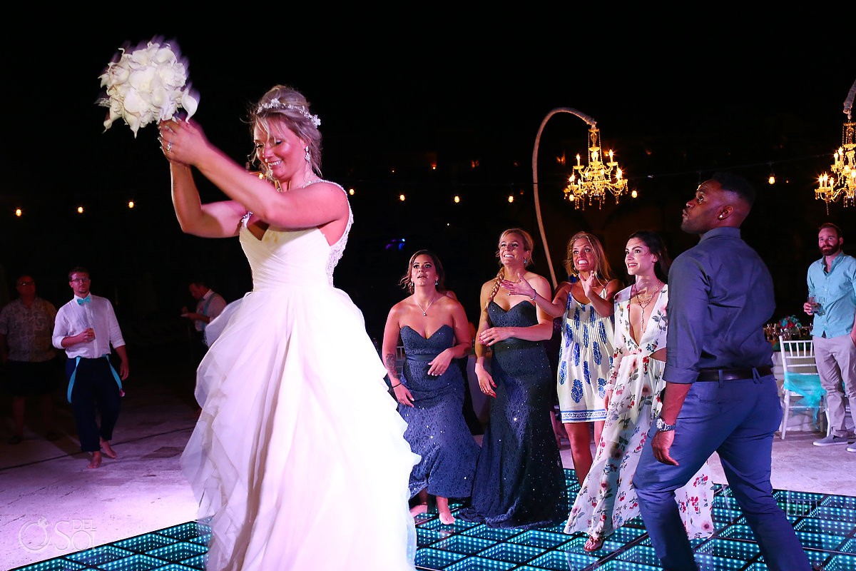 Secrets Capri wedding reception bouquet toss