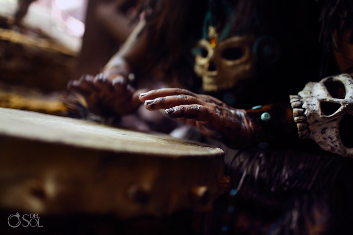 hands drumming mayan warrior cenote elopement