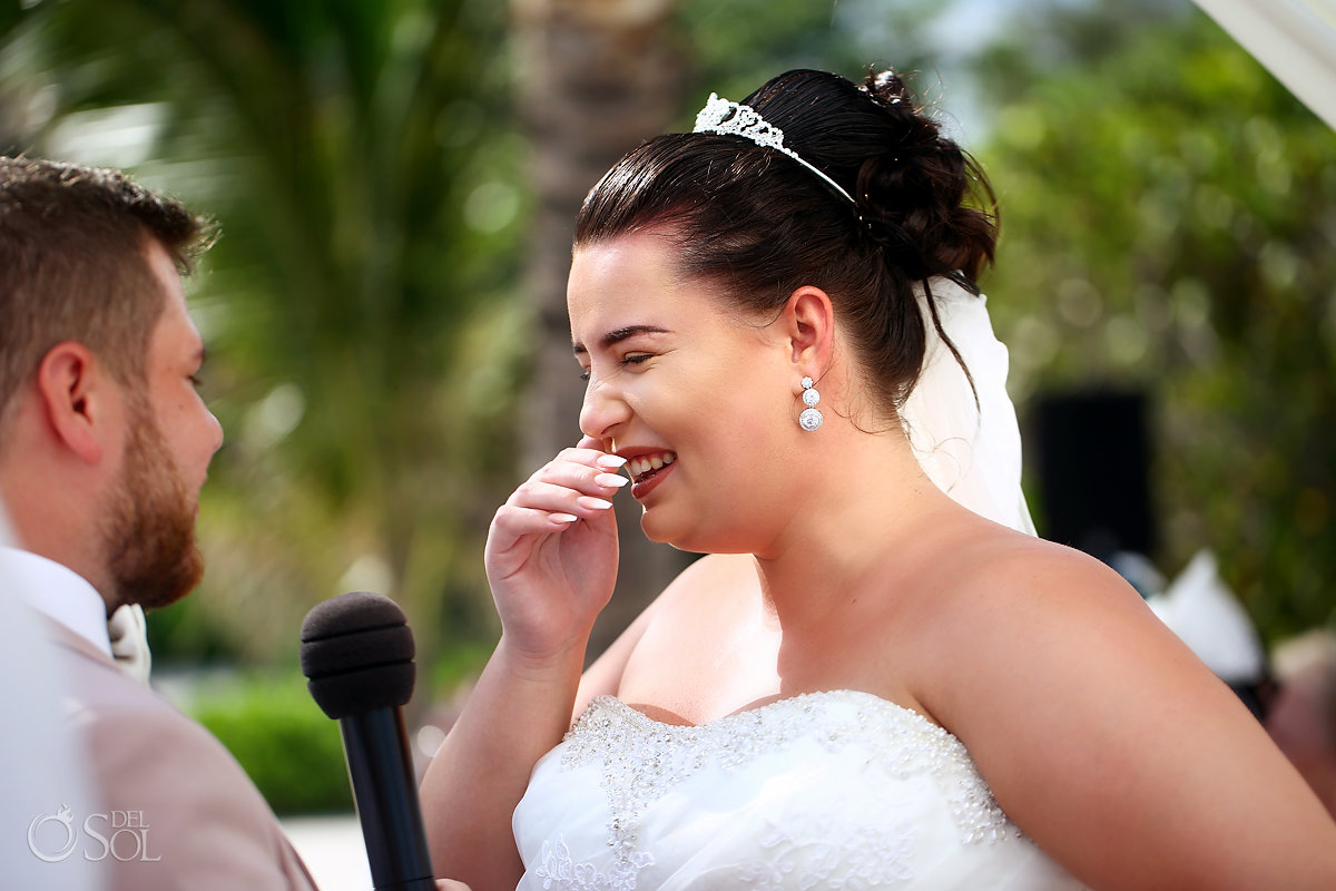 Emotional bride Akumal Bay Beach Resort Wedding Riviera Maya Mexico