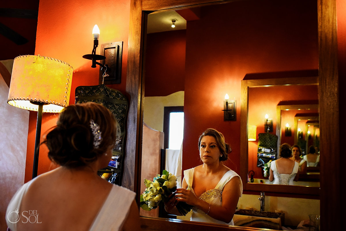 Hacienda Corazon Wedding bride mirror reflection
