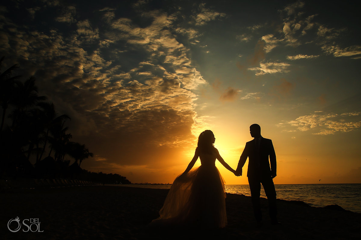 Mahekal Beach Resort sunrise destination wedding portrait Playa del Carmen Mexico