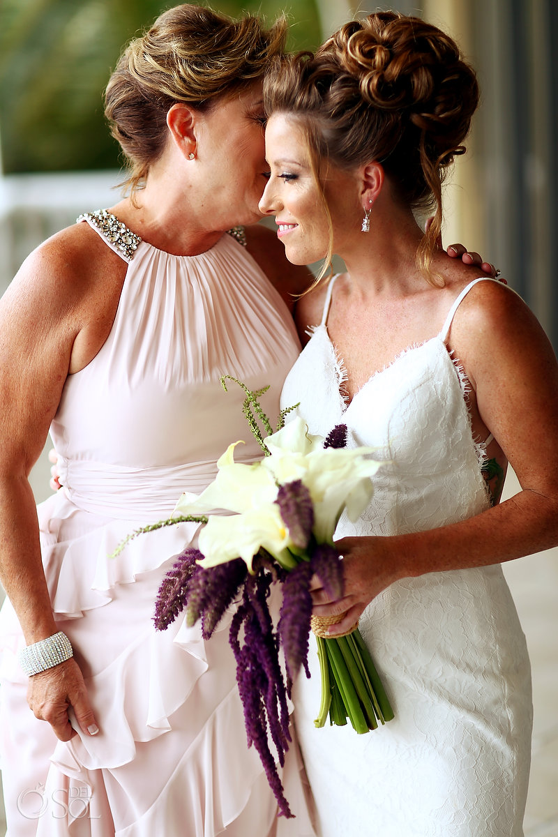 bride and mom mother of the bride family love candid moment Tulum Boutique Villa Wedding