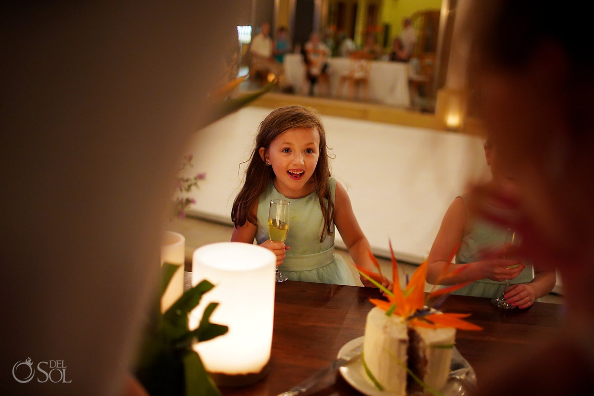 kids will be kids girl watches cake cutting Tulum Boutique Wedding