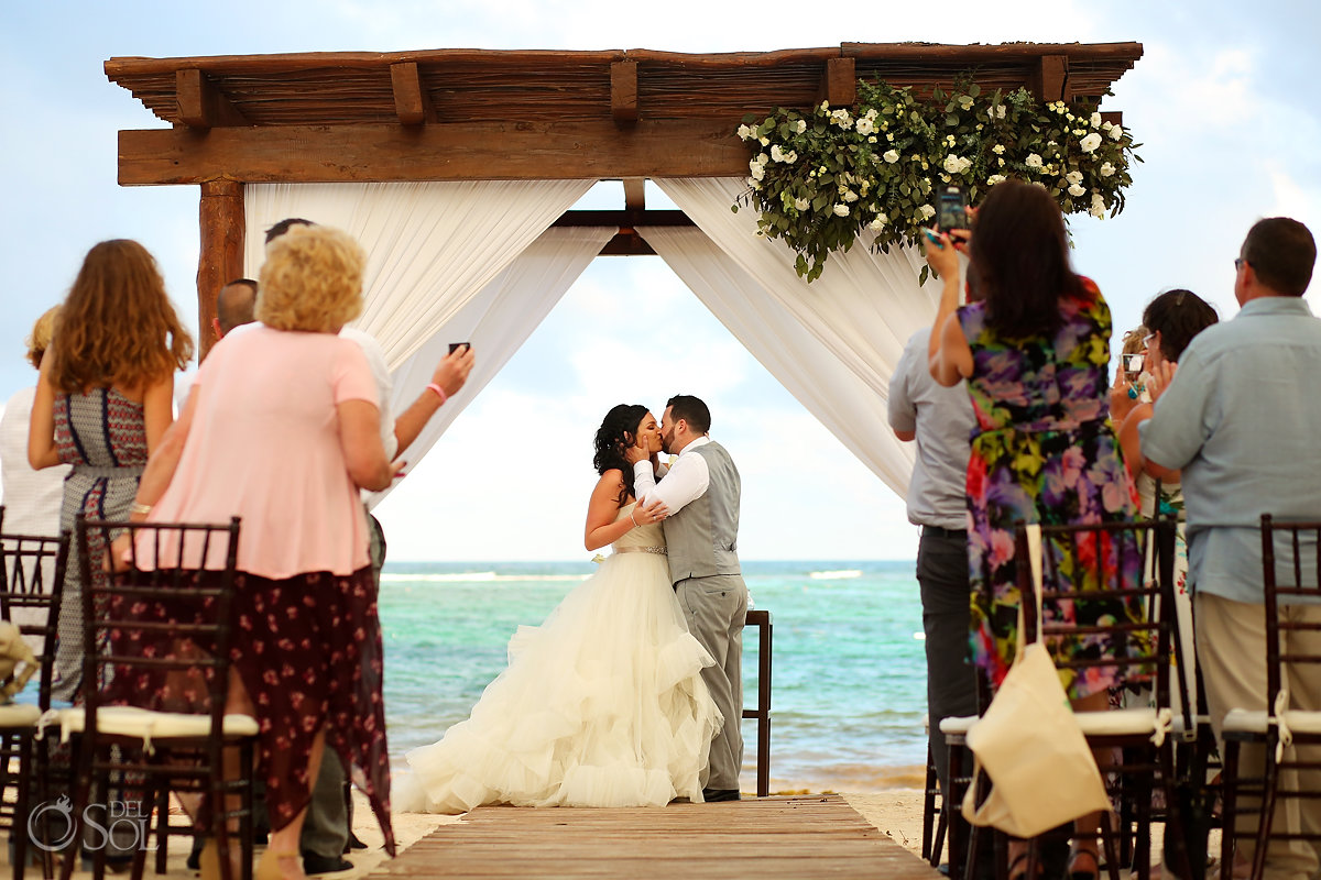 First kiss bride groom Secrets Akumal Riviera Maya Wedding Destination