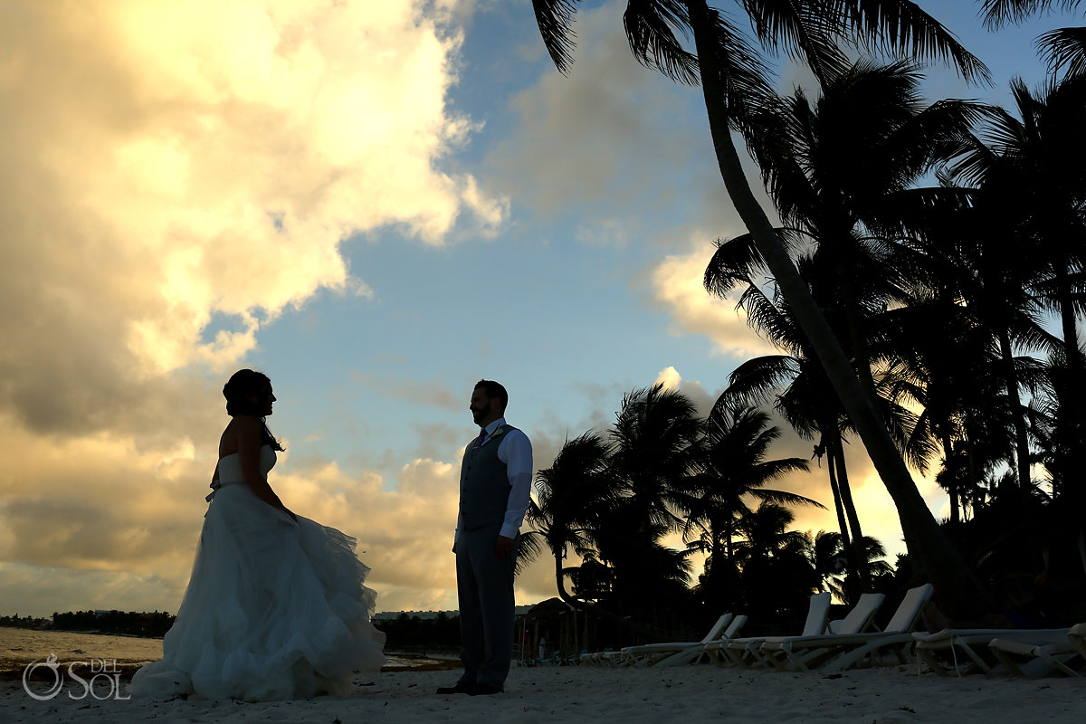 Romantic Beach Sunset Bride Groom Riviera Maya Wedding Destination