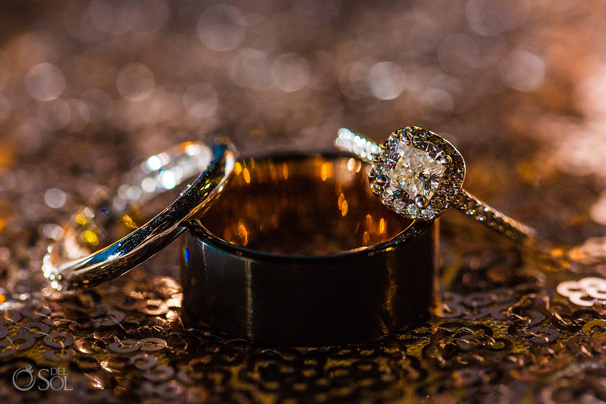 Lovely Dimond Wedding Rings Warm light Reflective Drops Macro Art Portrait