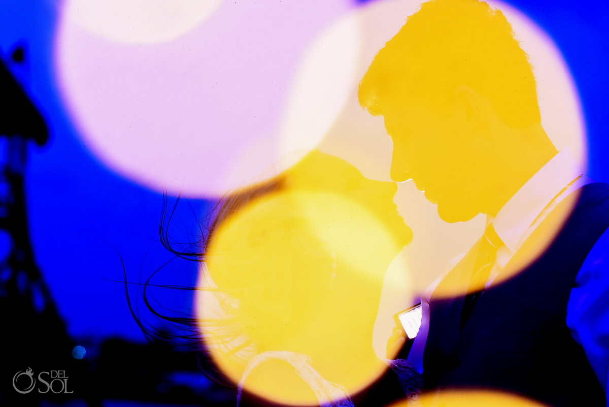 Just Married Couple Contour Colorful Blur Globes Light Photo Effect