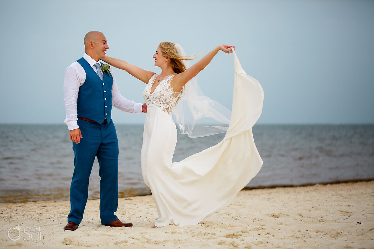 beach couple portrait Christian wedding Royalton Riviera Cancun