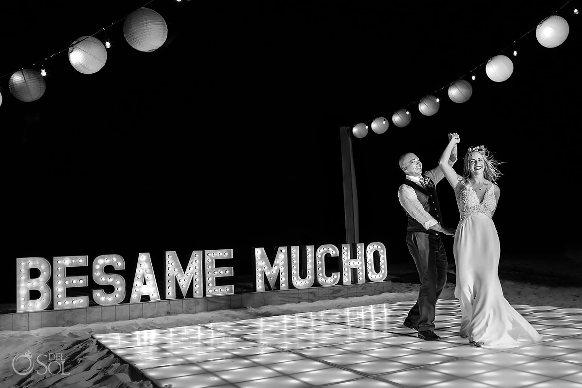 First dance Besame Mucho sign Destination wedding Royalton Riviera Cancun