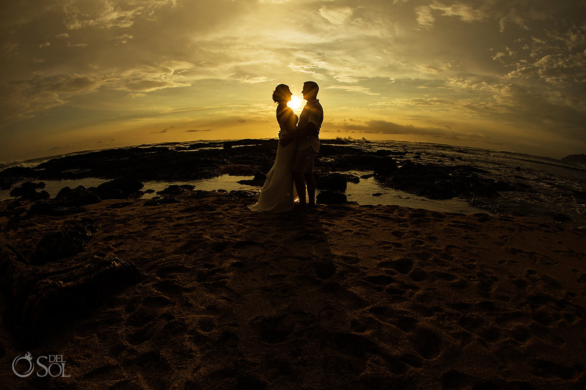 guanacaste costa rica Bride and Groom sunset silhouette