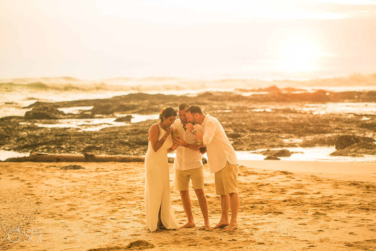 bride and Groom casual coconut drink guanacaste wedding