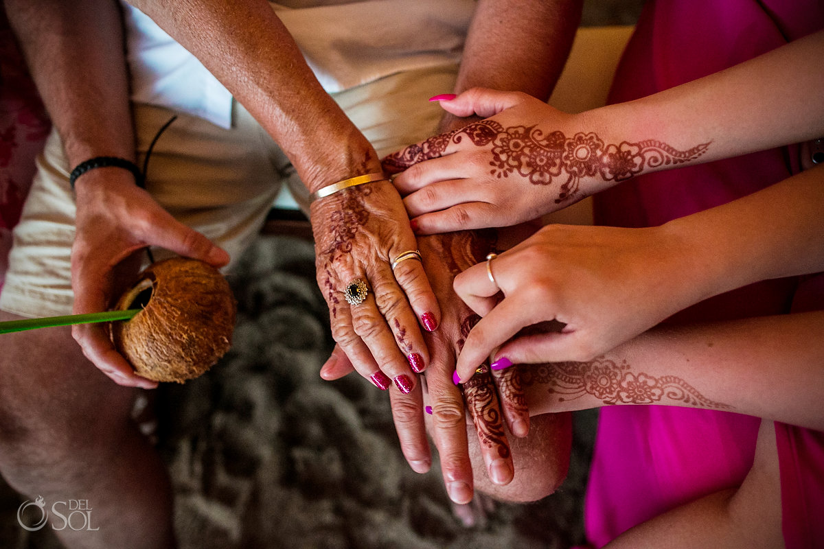 Family Henna Mehndi with coconut drink