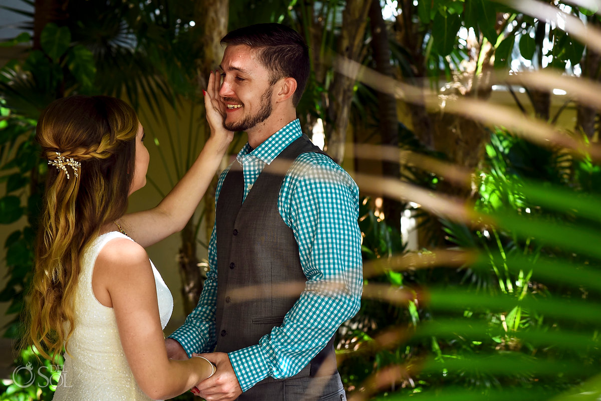 first look Hyatt Ziva Cancun Fire Pits Wedding