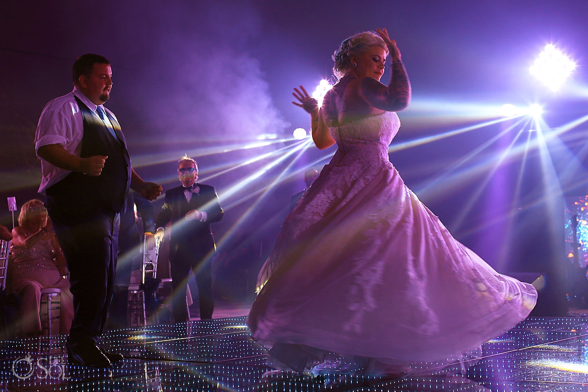 Newlyweds First Dance Paradisus Playa del Carmen Ballroom Davids Bridal Embroidery Long Princess Dress