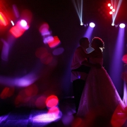 Artistic Newlyweds Dance Photography Paradisus Playa del Carmen Ballroom Colorful Lights