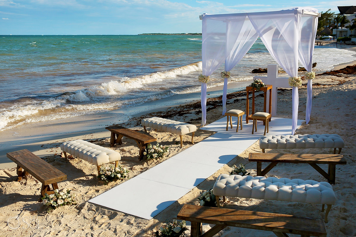 Villa La Joya Wedding beach ceremony set up 