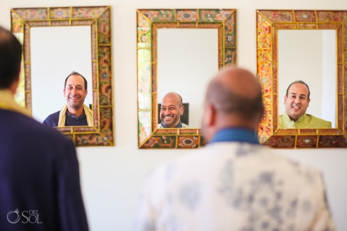 Dreams Tulum wedding groomsmen mirror reflection