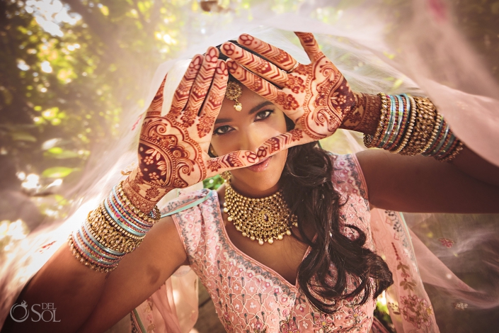 Dreams Tulum Indian Wedding Bridal portraits mehndi design Indian Wedding
