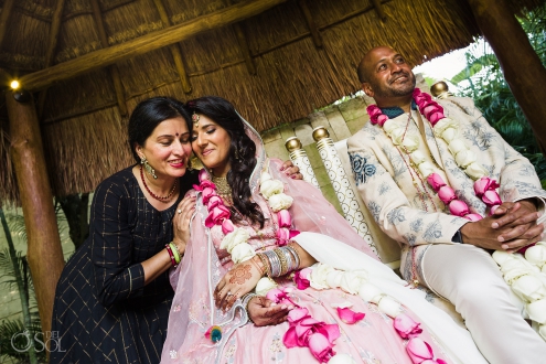 Dreams Tulum Indian wedding ceremony bride and bridesmaids