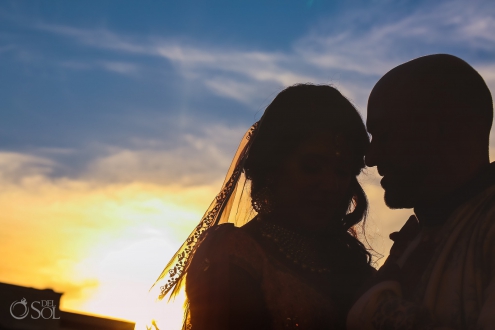Dreams Tulum Indian Wedding couple silhouette